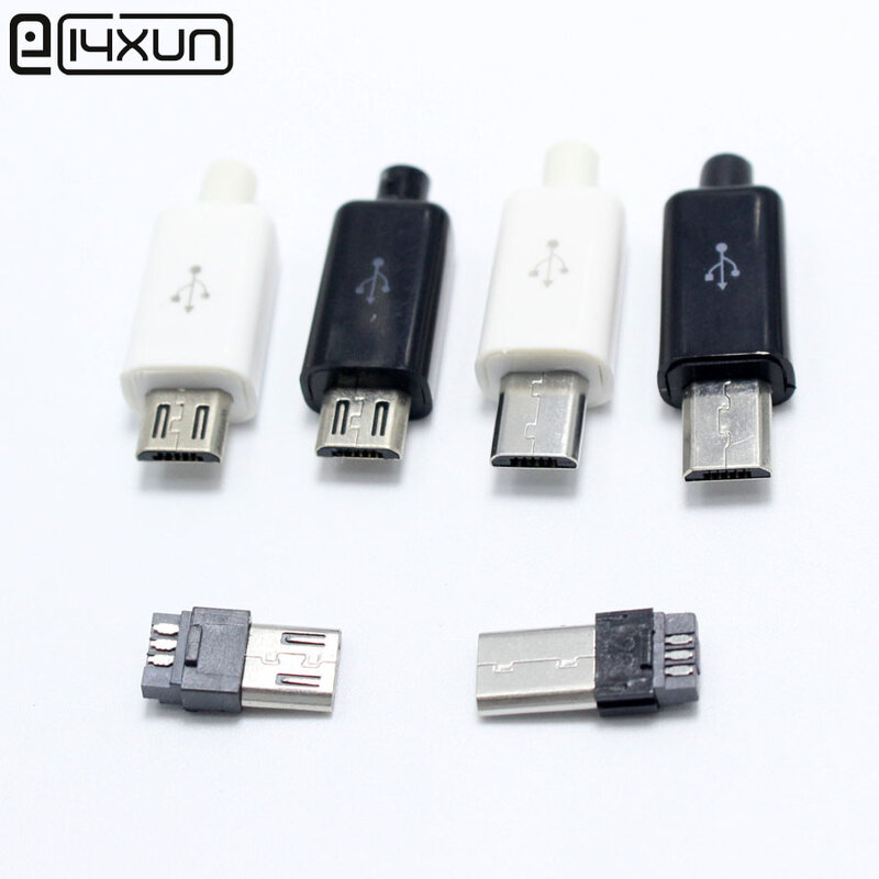 10set Micro USB 5PIN Welding Type Male Plug Connectors Charger 5P USB Tail Charging Socket 4 in 1 White Black