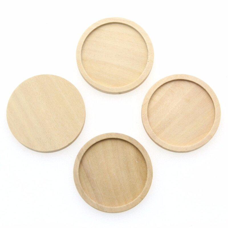 200pcs large size Round Wooden Bezel settings tray 30mm natural wood Hollow Frame blanks for pendant Cameo DIY