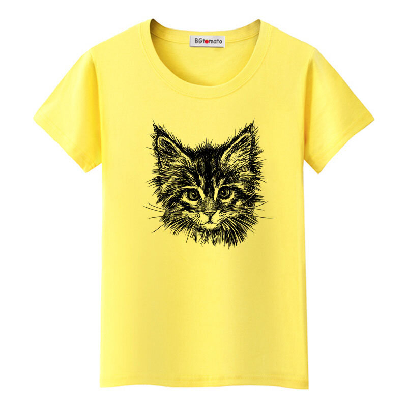 Футболка BGtomato с черными кошками, модная футболка с ручным принтом для девочек, топы с милыми животными