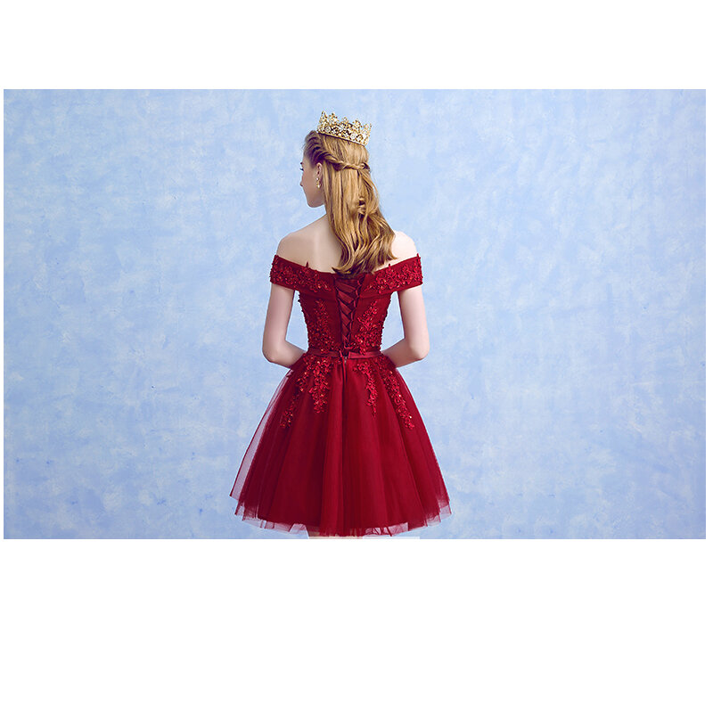 فستان حفلة أنيق من الدانتيل الأحمر ، مثير ، طول الركبة ، فستان سهرة قصير مع فيونكة ، مجموعة جديدة 2018