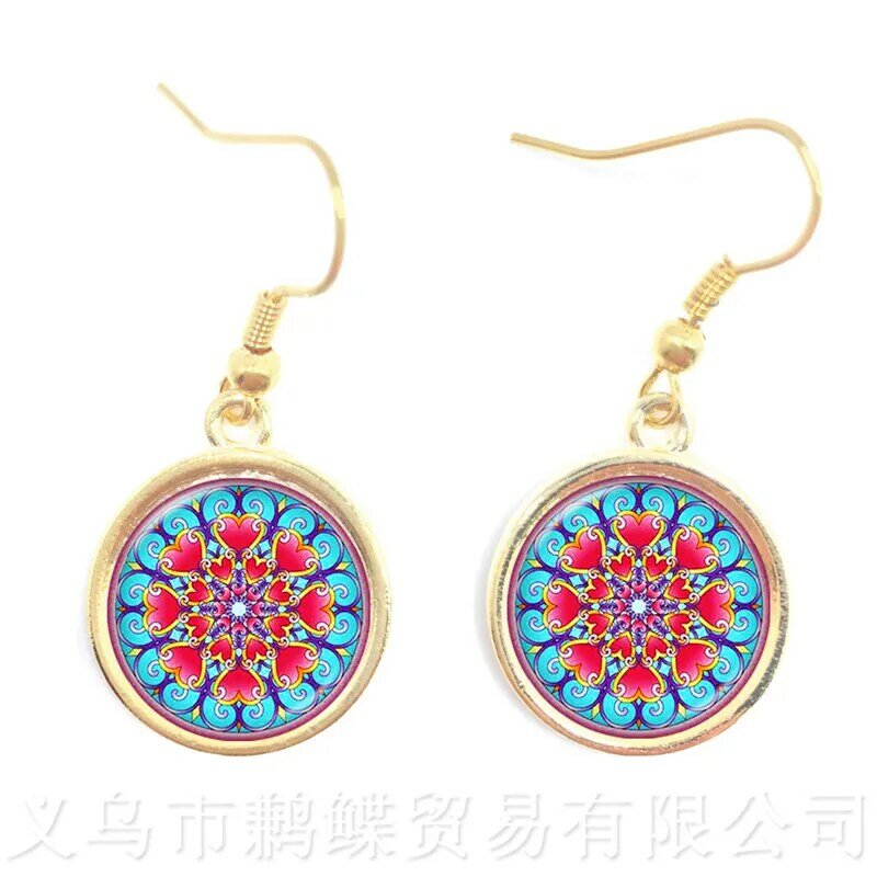2018 New Arrival Mandala Glass Earrings OM Symbol Buddhist Zen Retro Drop Earring Fashion Jewelry For DIY Women India Bijoux