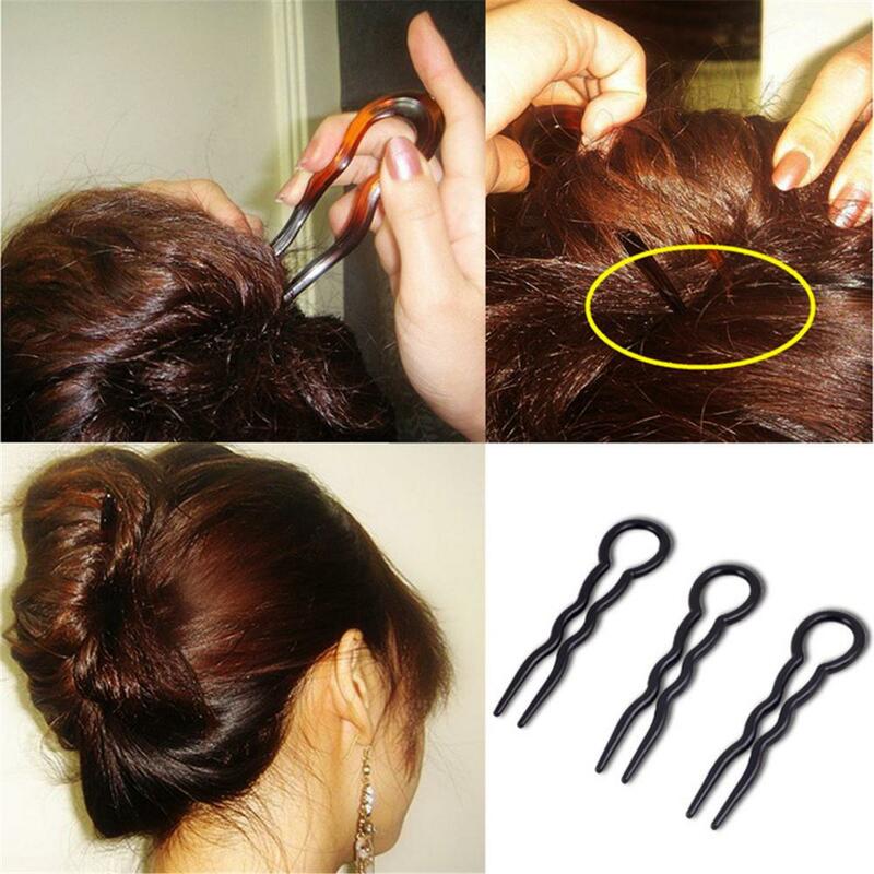 Épingles à cheveux rondes en forme de U pour femmes, pinces en plastique, fourches simples, outil de coiffure, pinces magiques, ensemble de 3 pièces