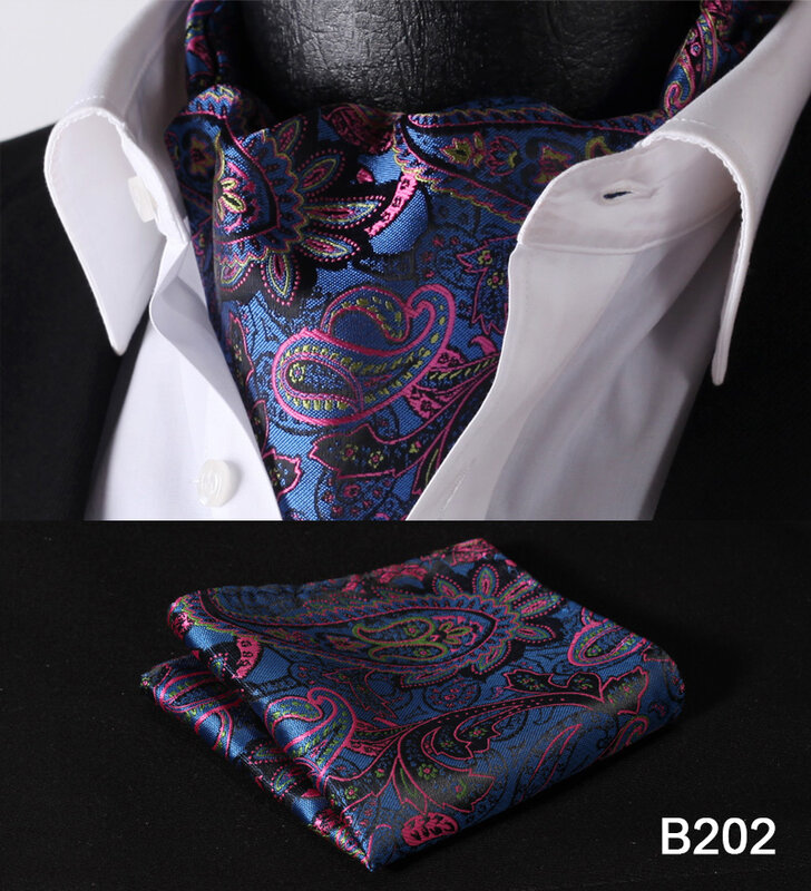Festa de bolso clássico quadrado casamento floral & paisley & xadrez & bolinhas masculino seda cravat ascot gravata lenço conjunto # b2