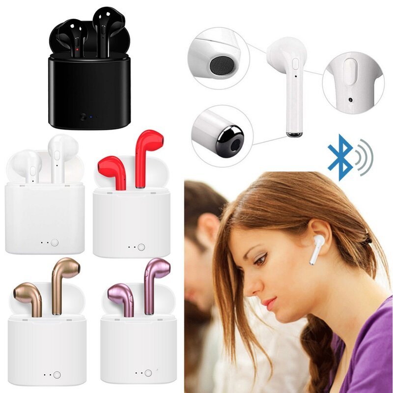 ชุดหูฟังไร้สายบลูทูธหูฟัง i7S หูฟัง TWS Twins หูฟังพร้อมกล่องชาร์จหูฟังสำหรับ iPhone Samsung iPhone สมาร์ท