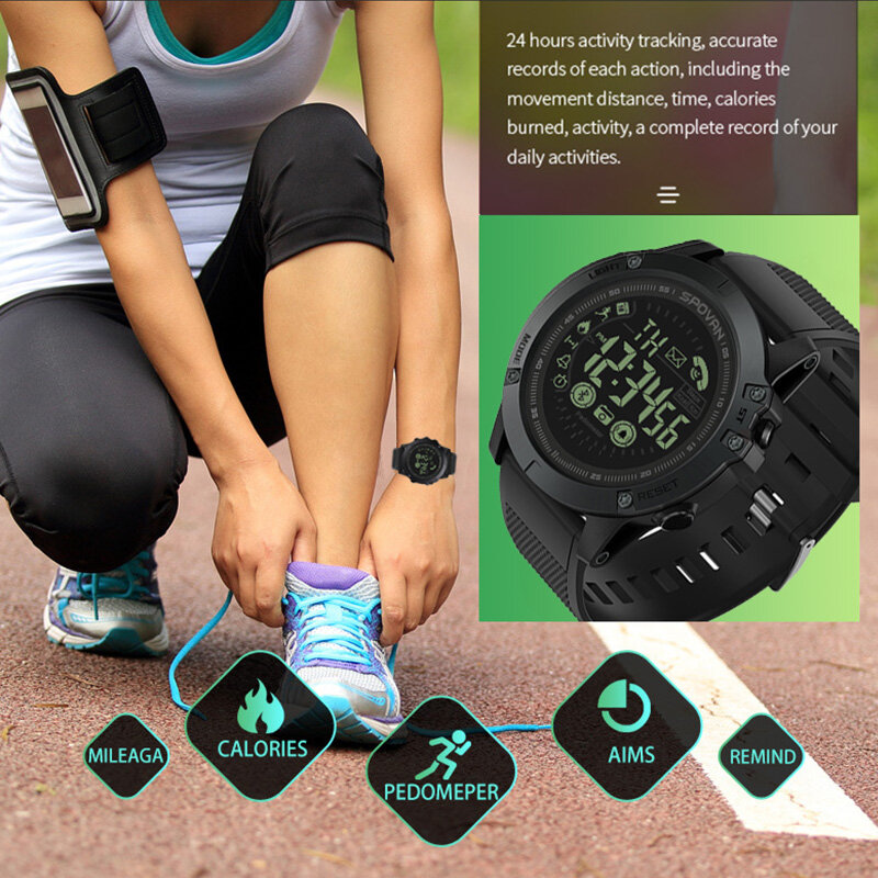 Spovan Top Vigilanza di Sport di Marca Nero di Qualità Militare di Qualità Militare di Plastica Bluetooth Orologio Da Polso Impermeabile Data Reloj Mujer