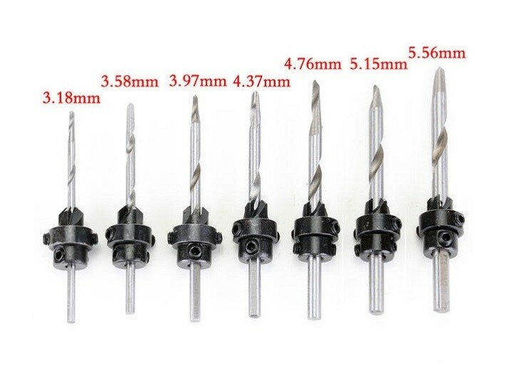 New 7Pcs Tapered Wood Drill Sink hole drilling Countersink Drill Bit Adjustable Stop Collars