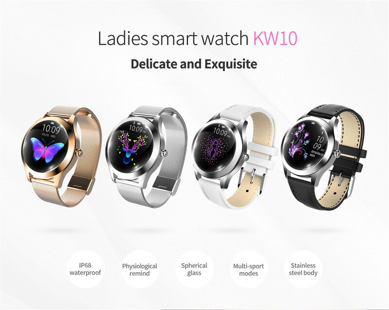 Reloj inteligente KW10 Bluetooth IP68 resistente al agua de lujo para mujer, reloj deportivo con ritmo cardíaco, rastreador de Fitness y sangre, reloj inteligente para Android IOS