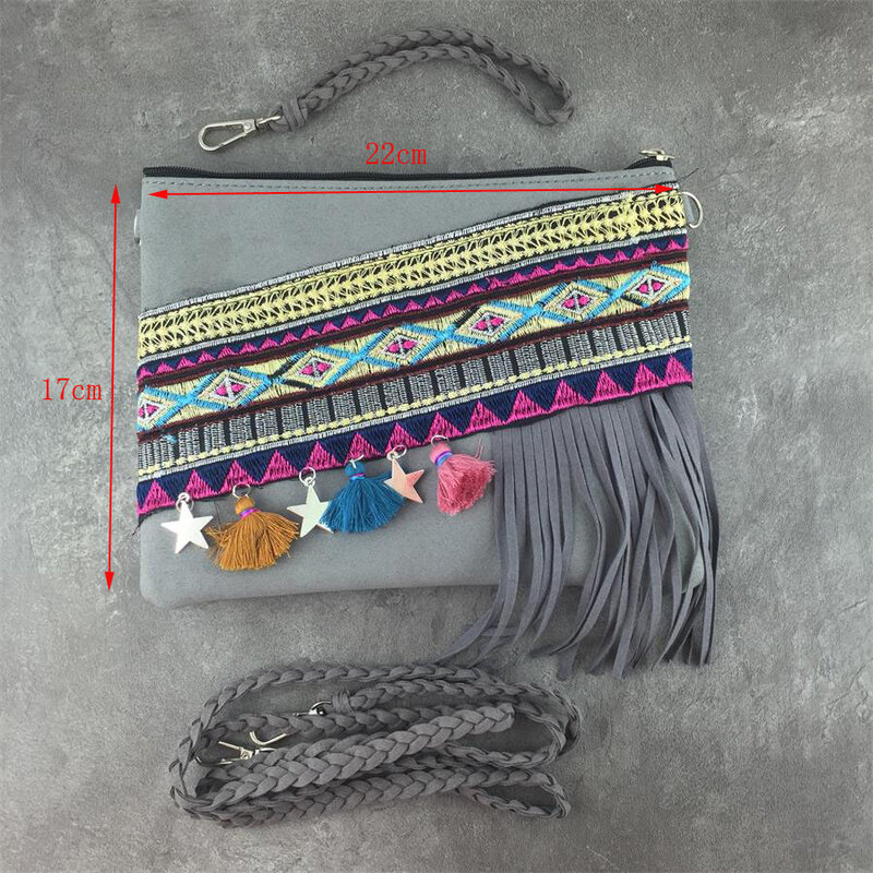 Vintage Boho Tribal étnico tailandês indiano Boho mão saco mensageiro bolsa hobo tote bag pom talão Borla