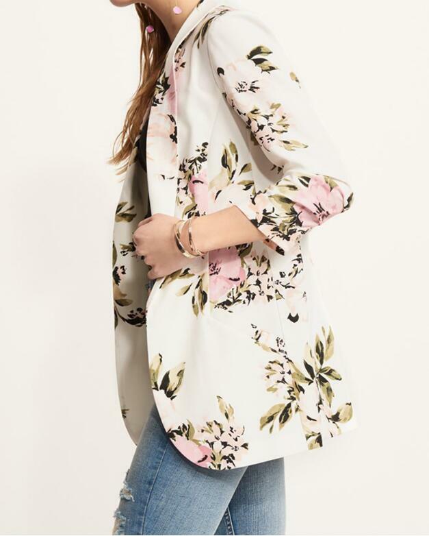 Jaqueta feminina estampa retrô manga comprida, casaco feminino liso aberto primavera 2019