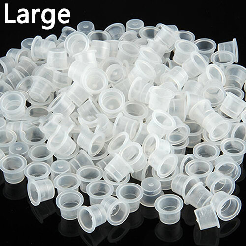 100Pcs Small Medium Large Clear White Plastic Tattoo Ink Cups Holder Supplies Clear Holder Container Cap Tattoo Accessory
