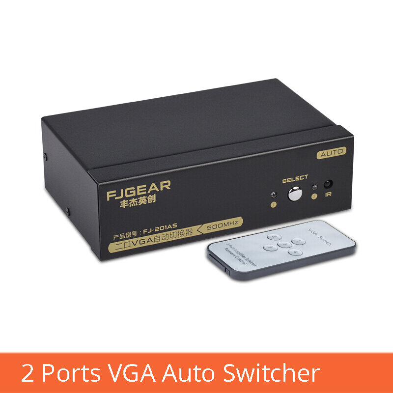 Pengalih Pintar HD VGA 2 In 1 Out dengan Sakelar Remote Control Konverter Tampilan Proyektor Komputer FJ-201AS