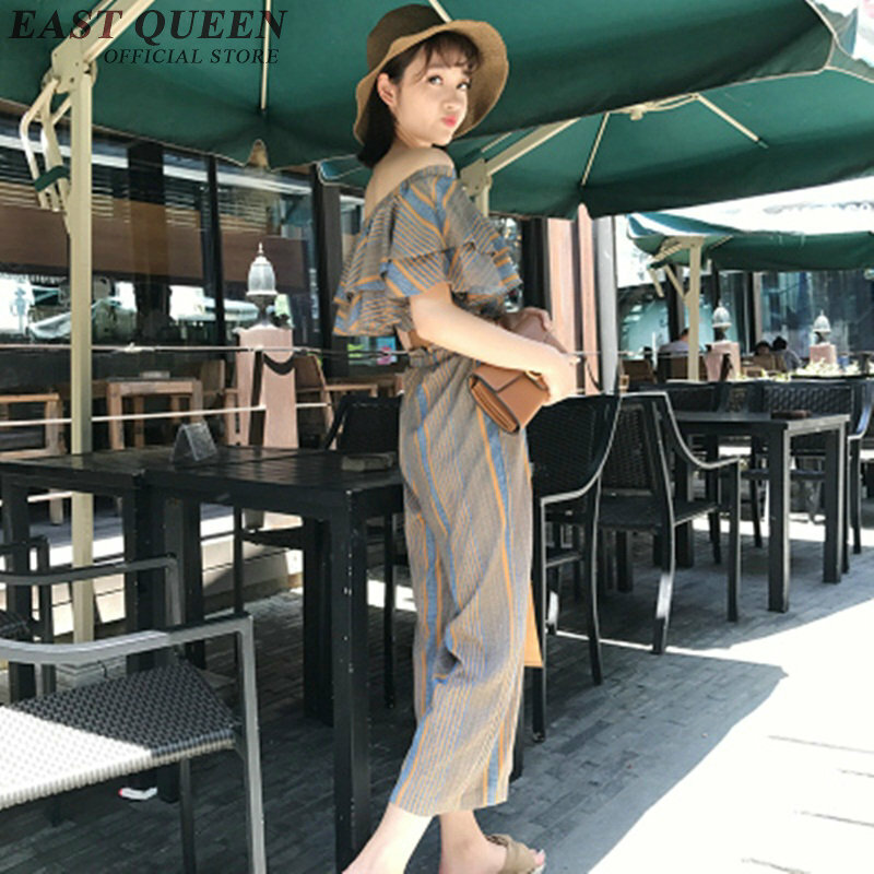 Женский комбинезон с открытым плечом, элегантный длинный полосатый комбинезон с широкими штанинами, NN0710 HQ, 2018