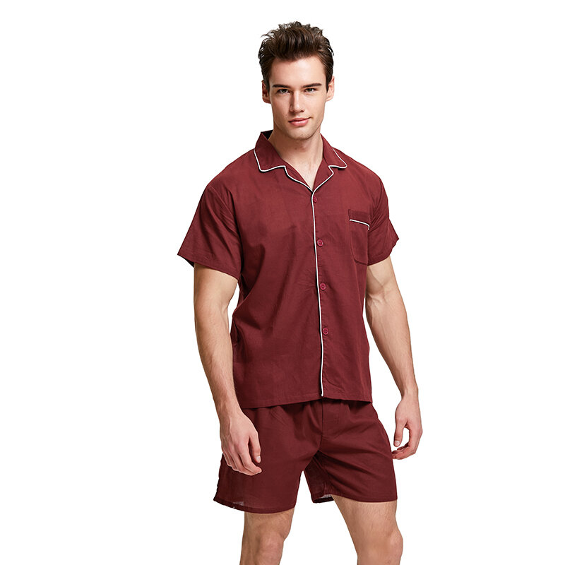 Pijama masculino de manga longa, camisola de dormir casual, macia, de algodão 100% conjunto de