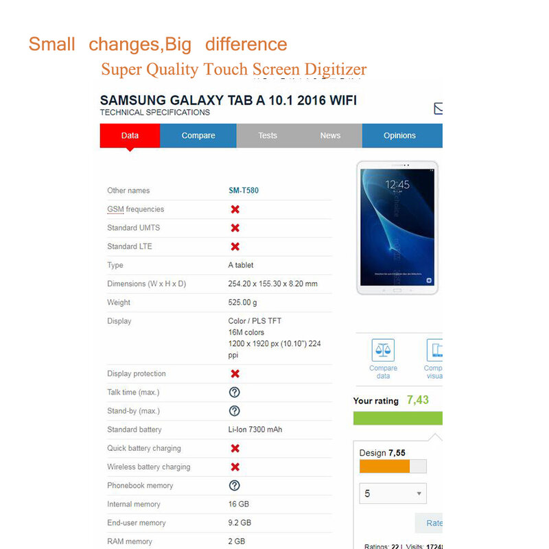Pengganti Panel Sensor Digitizer Layar Sentuh untuk Samsung Galaxy Tab A 10.1 2016 T580 T585 SM-T580