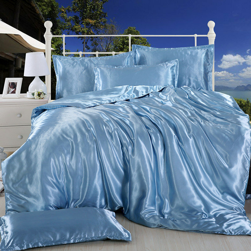 Set tempat tidur Satin Rayon, Set penutup tempat tidur warna Solid tunggal ganda ukuran King dan kembar