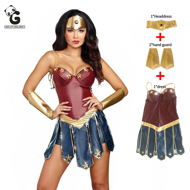 Wonder kobieta kostiumy kostium na Halloween dla kobiet seksowna sukienka Diana Cosplay Lady Superhero sukienka karnawał Disfraz Mujer