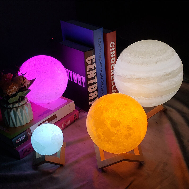 CHIZAO 3D Print LED Lamp Maan Aarde Jupiter Thuis Slaapkamer Decor Creative Mood Nachtlampje USB Opladen Touch Pat Controle kleurrijke