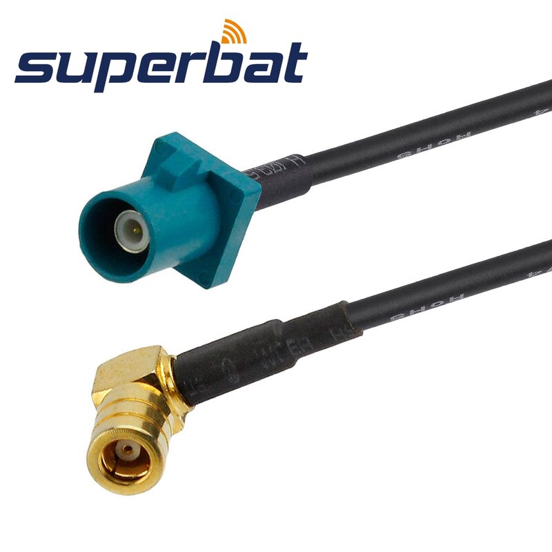 Superbat-Fakra "Z Waterblue Plug Direto para SMB Masculino Ângulo Direito Pigtail Cable, RG174, 30 centímetros
