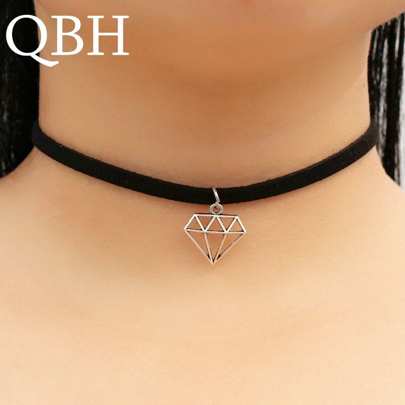 NK960 Hot Gothic Men Collares Bijoux Punk Dimensional Triangle Black Leather Velvet Chain Choker Neck For Women Jewelry