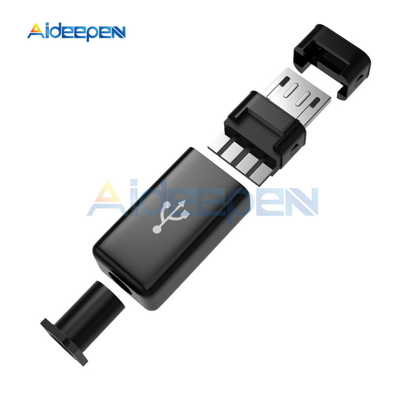 10Pcs DIY Micro USB Male Plug Connectors Kit w/ Covers Black DIY Data Cable Accessories