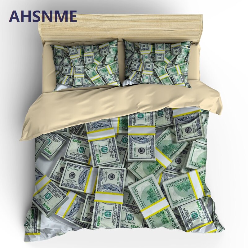 AHSNME decoration dollar money Bedding Set High-definition Print Quilt Cover for RU AU EU King Double Size Market jogo de cama