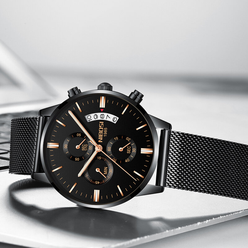 NIBOSI Men Watches 2019 Luxury Brand Business Quartz Wristwatch Waterproof Casual Dress Watch Men Full Steel Relogios Masculino