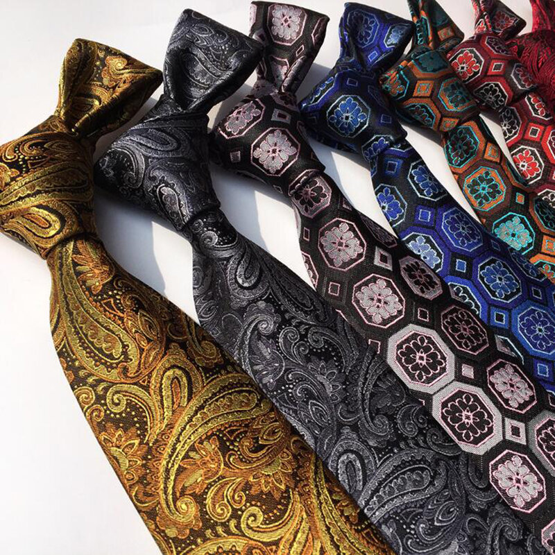 Gusleson gravata clássica masculina de 8cm, 100%, seda, jacquard, caxemira, floral, gravata, homens, noivado, negócios, acessórios de gravata
