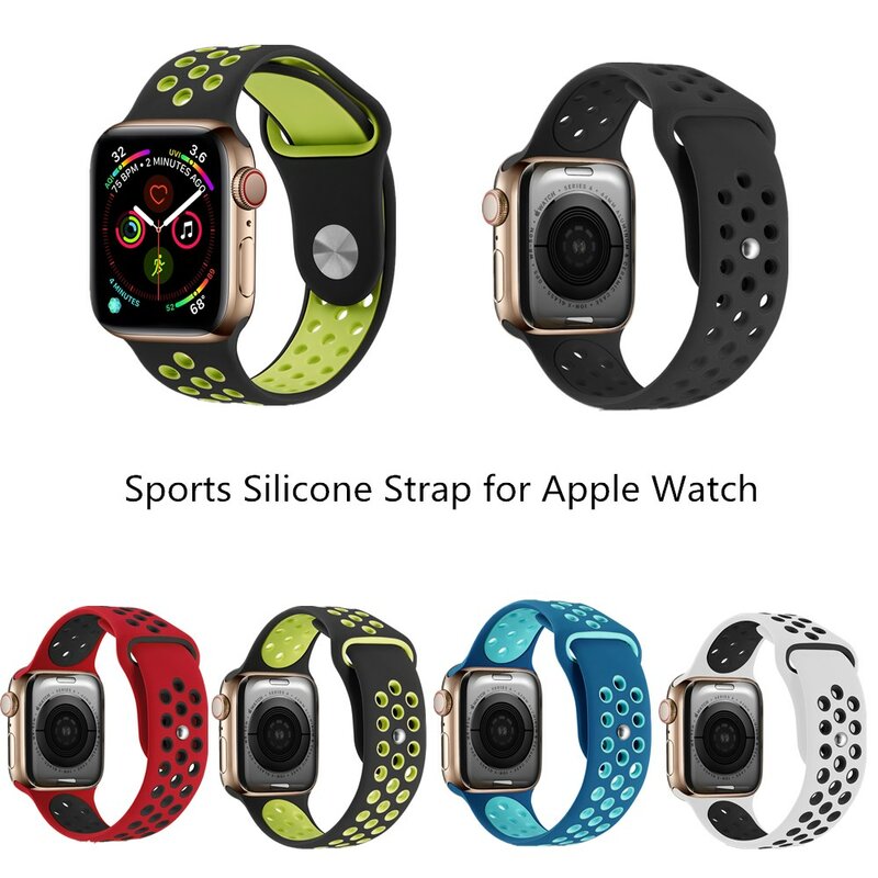 새로운 스포츠 실리콘 방수 스트랩 애플 시계 시리즈 4 3 2 1 통기성 소프트 밴드 iwatch 38 42mm 시계 밴드 40 44mm
