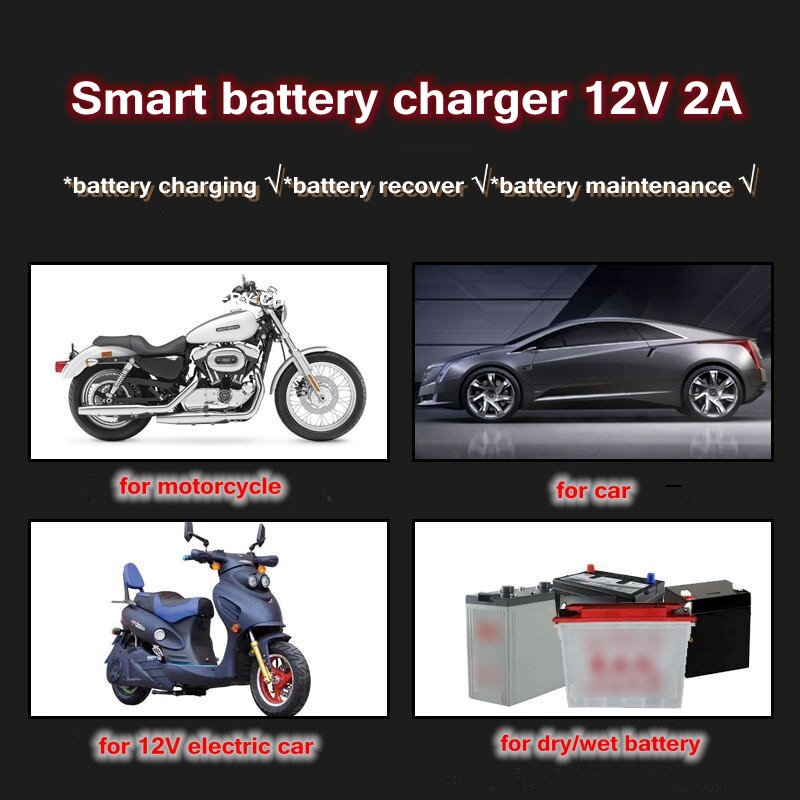 Cargador de batería automático para coche, herramienta de Carga inteligente para camión, motocicleta y coche, 12V, 2A, pantalla LED, 220V, 110V, UE, EE. UU.