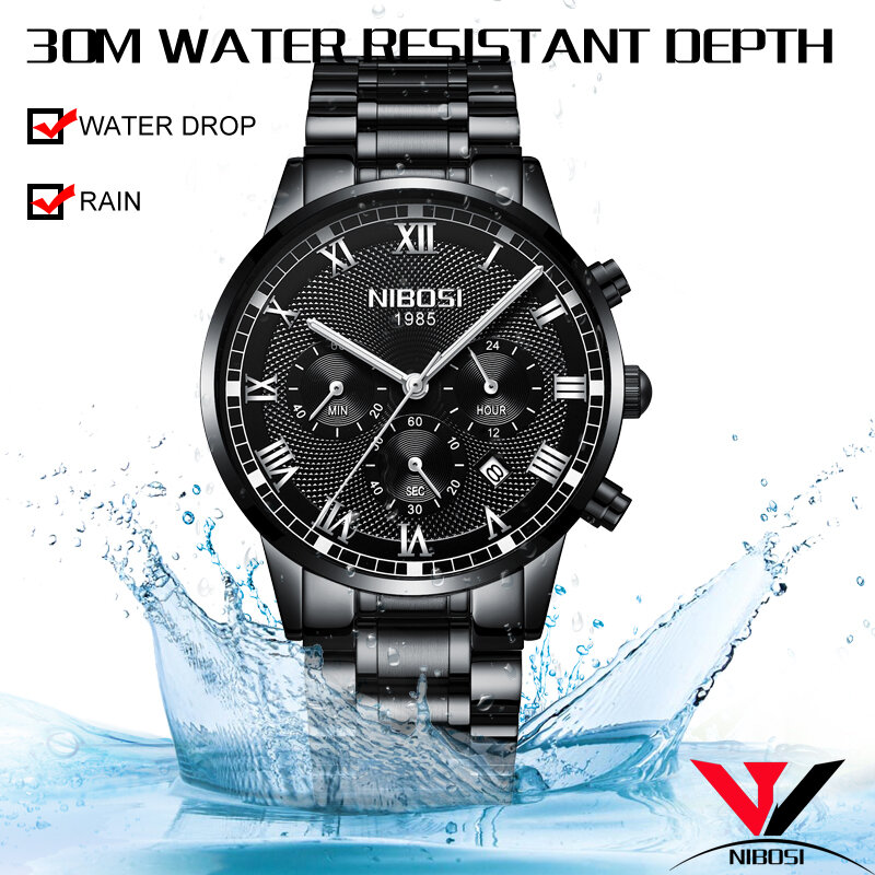 Relojes hombre 2018 nibosi relógios homem relógio resistente à água marca de luxo casual masculino relógio de pulso aço inoxidável completo saat