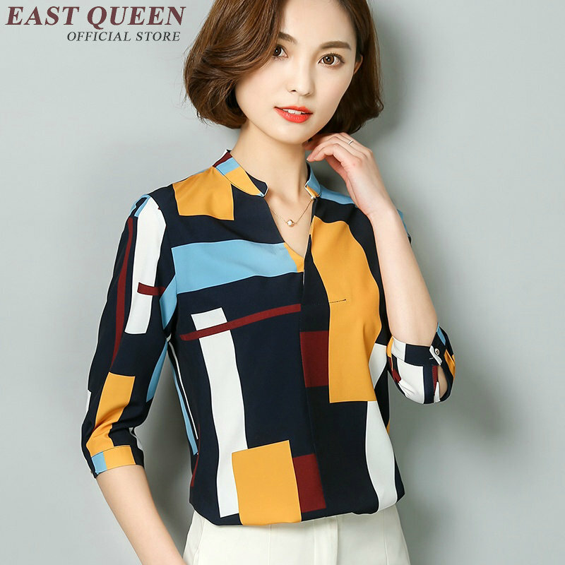Art deco women shirt 2018 summer women blouse long sleeve v-neck chiffon blouse office tops ladies blusas NN0357 CQ