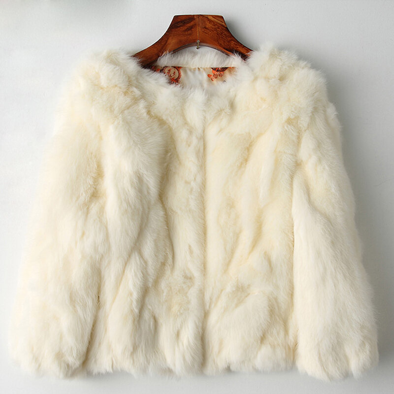 Jkp女性リアルウサギの毛皮レックスウサギの毛皮のコートo-ネックファッションスリム薄型ウサギの毛皮のコートフル毛皮本物の毛皮