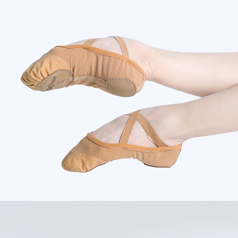 Sapato de balé feminino com tecido elástico, calçado adulto de malha com sola de camurça macia para dança de verão