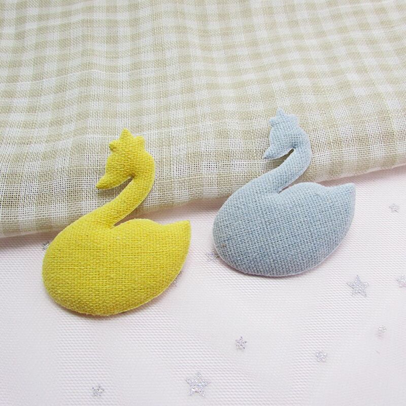 100pcs/lot Linen fabric Swan Padded Appliques Patches for garment shoe DIY Headwere Accessory