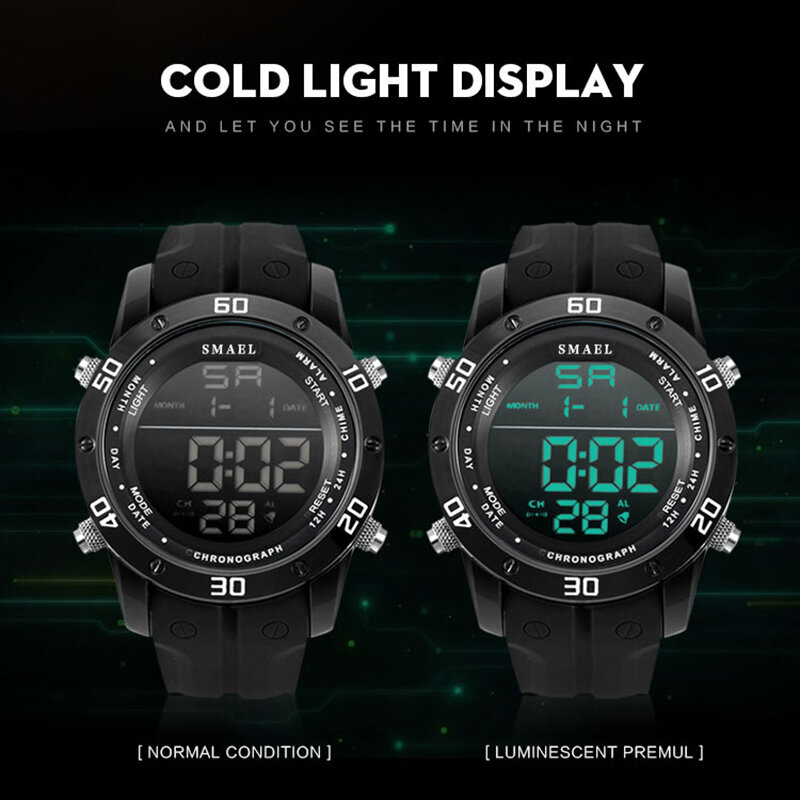 Relógio de pulso digital casual laranja masculino, Relógio LED esportivo, Relógio automático masculino, impermeável, 1145, moda