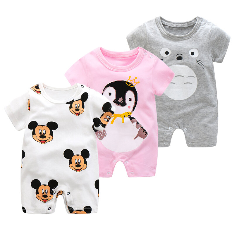 여름 짧은 소매 Rompers 아기 등산 의류 순수 코튼 얇은 Jumpsuit 신생아 아기 소년 소녀 만화 의류 pyjama Roupa