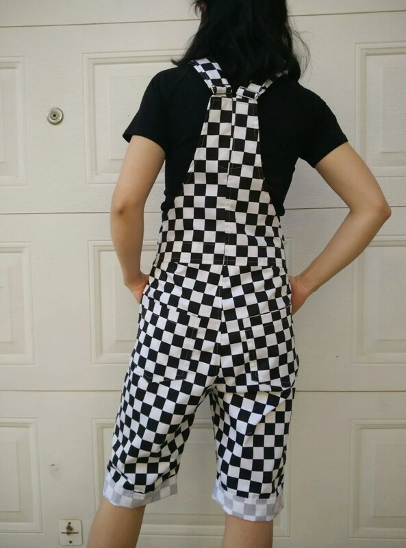 Plus Size XXL Nữ Nam Checkerboard Kẻ Sọc Jumpsuit Ngắn Áo Liền Quần Nút Dây Áo Liền Quần Hip Hop Playsuit Dáng Rộng Suspender