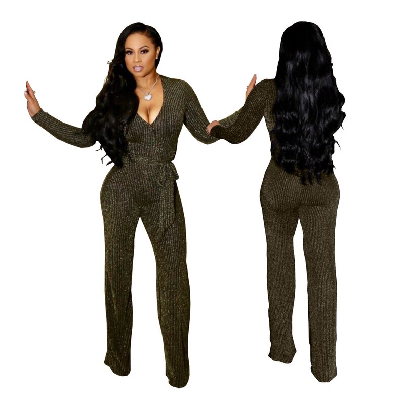 Winter purl Women V-neck rompers womens jumpsuit streetwear Long sleeve Sexy bodycon jumpsuits for women 2019