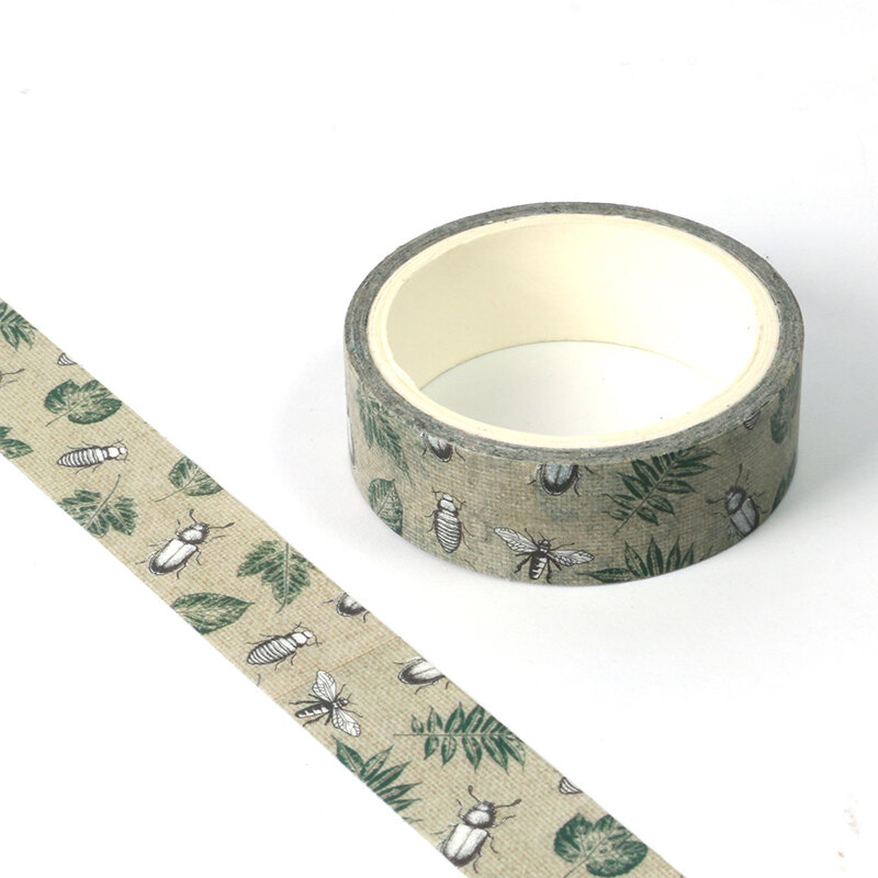 1 cinta washi Retro nature world para decoración de insectos, planificador DIY, diario, álbum de recortes, cinta adhesiva escolar de 5m