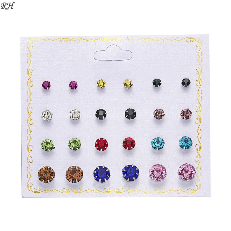 12 paires/ensemble cristal simulé perle boucles d'oreilles ensemble femmes bijoux Piercing boule boucle d'oreille kit Bijouteria brincos cadeau