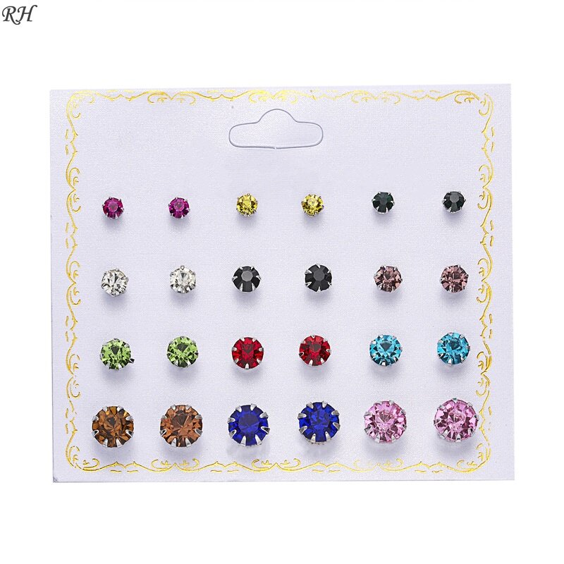 12 pairs/set Crystal Simulated Pearl Earrings Set Women Jewelry Piercing Ball Stud Earring kit Bijouteria brincos gift