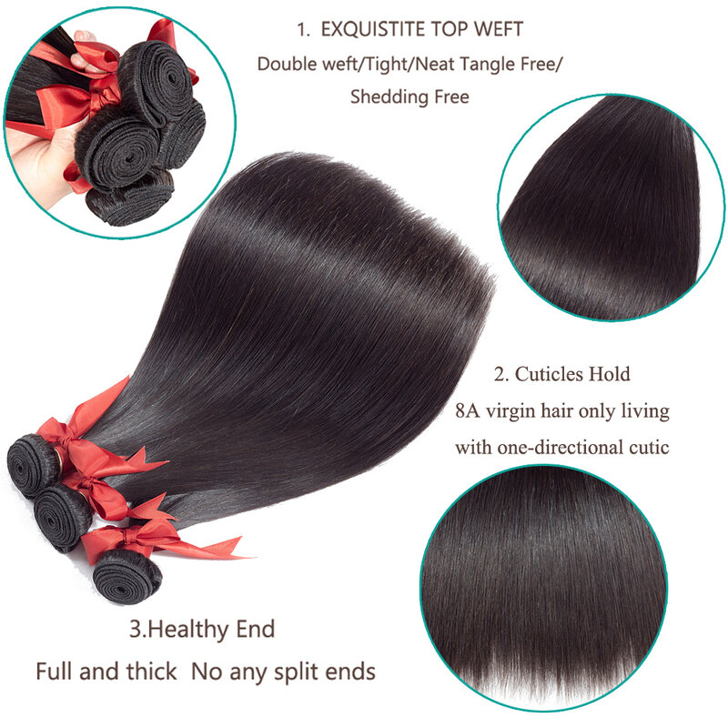 Brazilian Straight Hair Bundles With Closure 2/3 Bundles 100% Human Hair Weave Bundles With Closure Brazilian Hair Extensions