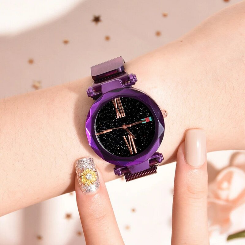 Reloj mujer 2021 moda quente céu estrelado relógio mulher ímã fivela de aço malha pulseira de quartzo feminino relógios de pulso presentes femininos