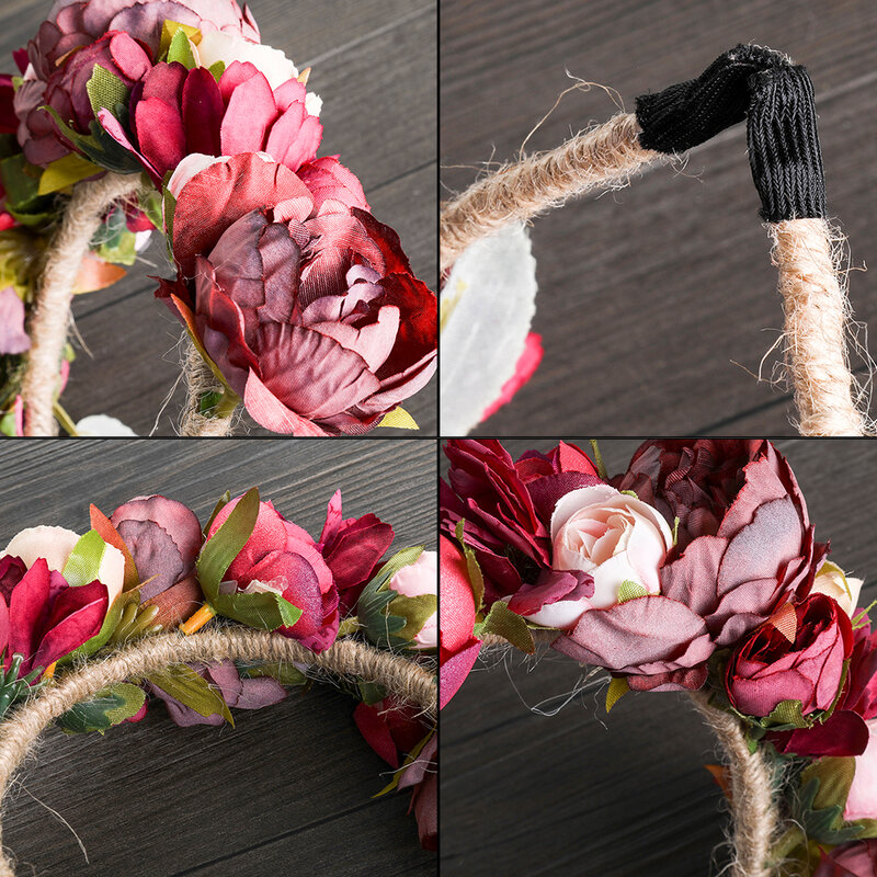 MOLANS corona de flores de boda, cuerda de cáñamo hecha a mano, guirnalda de pelo bobinado, retratos temáticos exquisitos, tocado