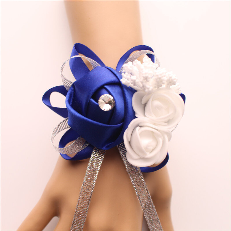 YO CHO Silk Roses White Wrist Corsage Wrist Flowers for Bridesmaids Flower Bracelet Pink Blue Bridal Sisters Wedding Accessories