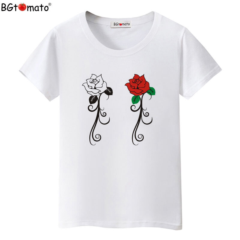 Футболка BGtomato с красивой розой, женская брендовая новая одежда, летняя крутая футболка, дешевая распродажа, женские топы, футболки, модная футболка