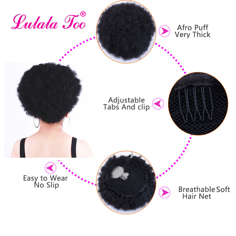 Lulala Too 10inch Synthetic High Puff Afro Kinky Curly Wig Ponytail Drawstring Short Pony Tail Bun Clip in on Hair Extensions