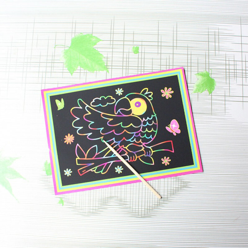 Волшебная бумага для рисования с палочками для детей, 10 шт., 13x9,8 см, бумага для скретч Арта, красочные игрушки для рисования