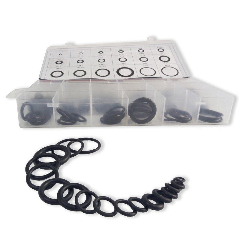 AC9000 Acecare o-ringi silikonowa czarna uszczelka/gumowe zamienniki uszczelnienie 18 rozmiarów/225 sztuk z plastikowym pudełkiem czarny