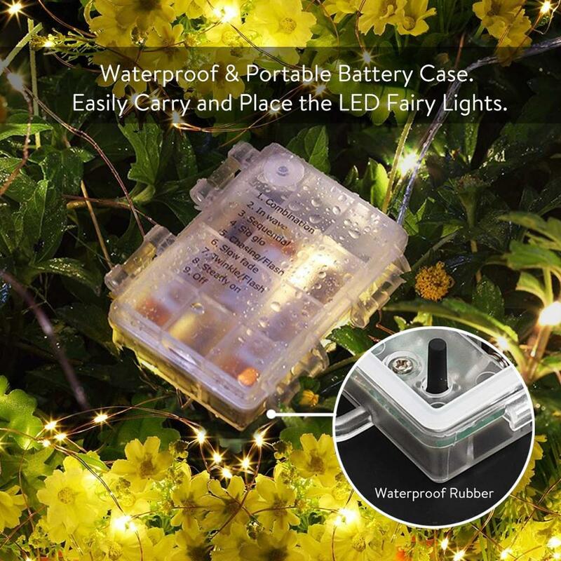 Natal Fairy String Lights com bateria, 33 pés, 100 LED, controle remoto do temporizador, operado, impermeável, fio de cobre, Twinkle Light, 20m